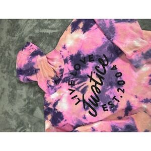 Justice Tie Dye Hoodie Sweatshirt Girls Size L 12-14 Pink Purple Glitter Logo